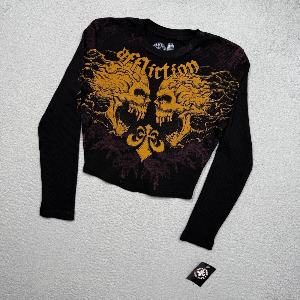 Affliction Screaming Roots Cropped Long Sleeve Thermal T-shirt